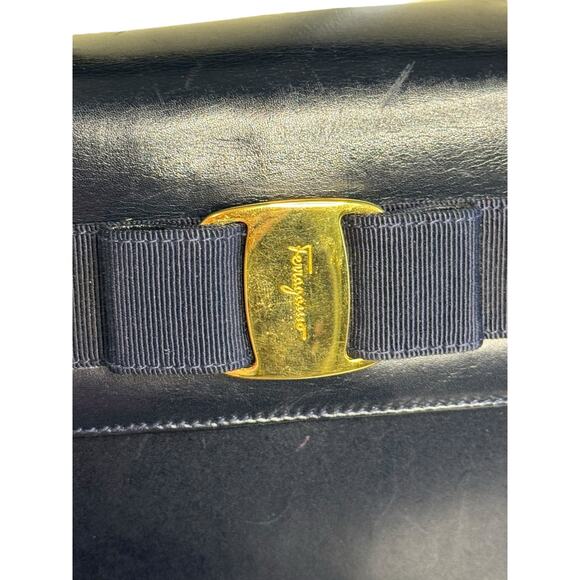 Salvatore Ferragamo Vintage Top Handle Bag in Navy Blue w/Gold Hardware - Picture 3 of 16